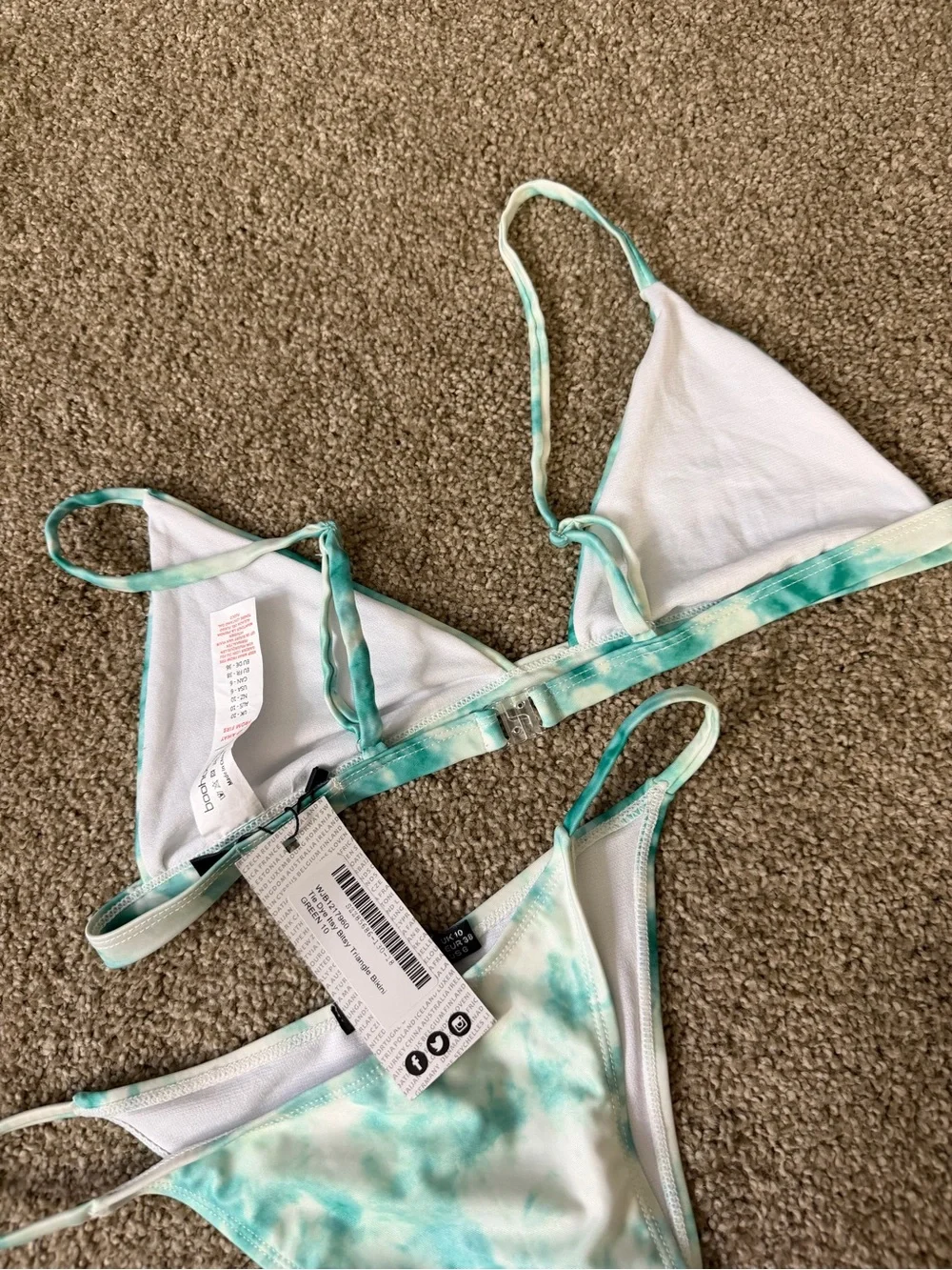 Boohoo Teal and White Tie-Dye Triangle Bikini Set